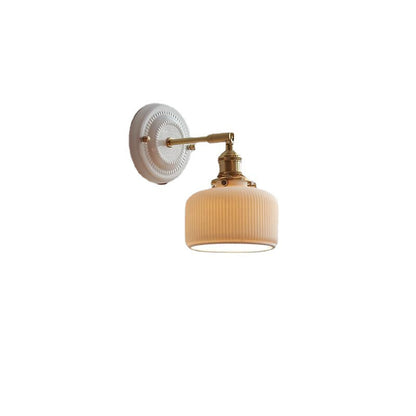 Handcrafted Porcelain Shade Brass Wall Light Fixture Single Bulb Hardwired Sconce for Bedroom Hallway Entryway Vintage Home Decor