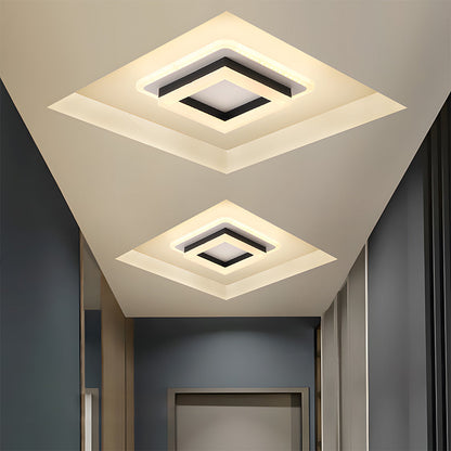 Flush Mount LED Light Fixture Square Layered Design 1920 Lumens for Bedroom Hallway Living Room Kitchen Den Black Gold Finish Contemporary M