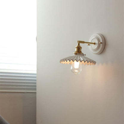 Hardwired Ceramic Sconce with Brass Accent, E26 Socket for Bedroom & Study, 9 in Modern Wall Light