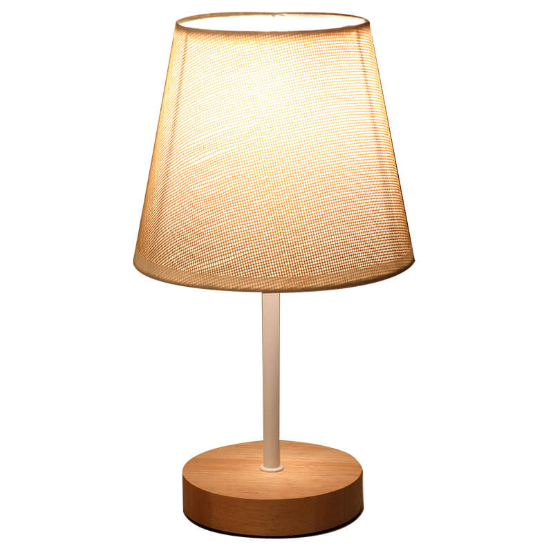 Wood Accent LED Table Lamp with Fabric Shade – USB Powered for Bedroom, Nightstand & Living Room