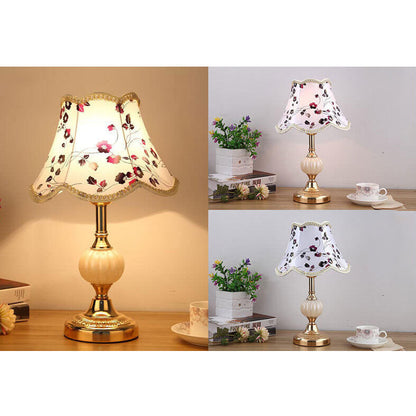 Desk Lamp with Fabric Shade & Metal Base 16.5 Inches High for Bedroom Nightstand Reading Study Room Office Workspace E26 Socket Gold White A