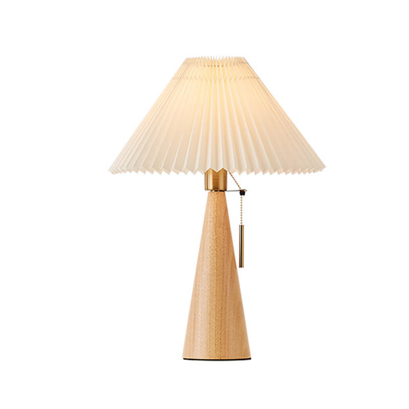 Wooden Bedside Lamp with Fabric Shade for Nightstand & Living Room Accent Lighting | 19 in Tall Asian-Inspired Design | Soft Glow E26 Base
