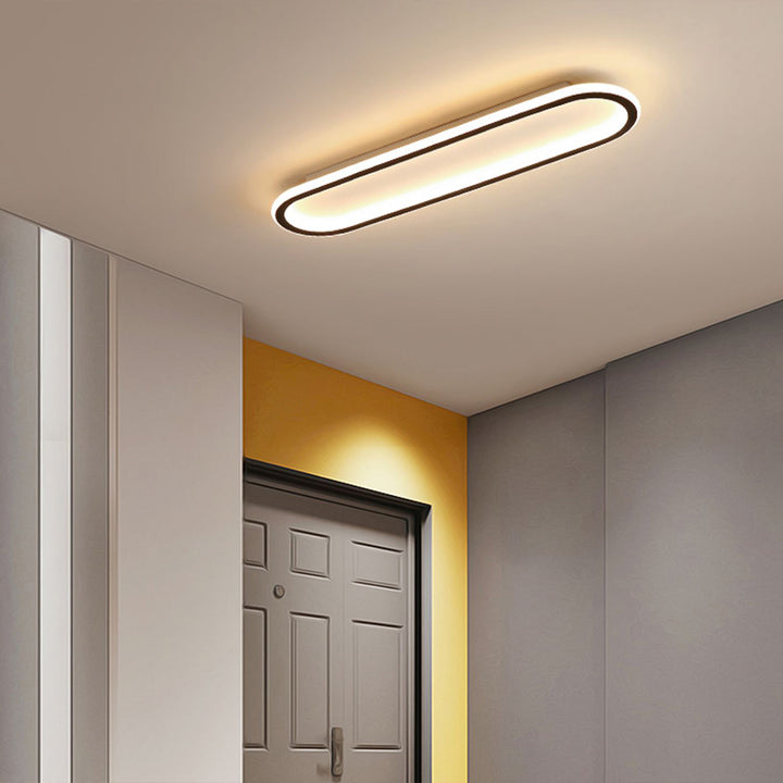 Flush Mount LED Ceiling Light Oval Low Profile Black White for Bedroom Hallway Entry Foyer Contemporary Overhead Lighting Modern Minimalist