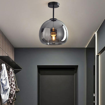 Ceiling Light Fixture Iron & Glass 10×11 inch Smoky Shade for Bedroom Hallway Living Room Modern Semi-Flush Design Hardwired E26 Base