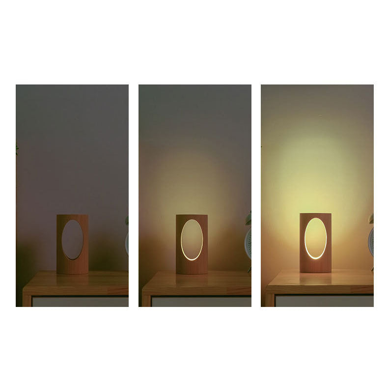 Wooden Column LED Desk Lamp with USB Power, Warm White Light for Bedroom & Office, Modern Japanese-Style Accent Light