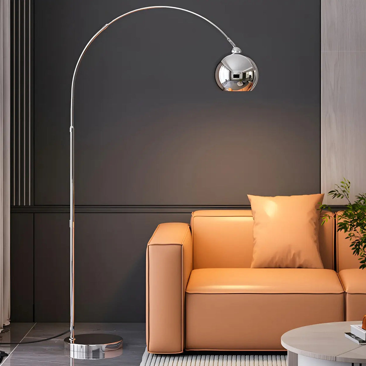 Overarching Chrome Floor Lamp with Dome Shade 71 in E27 Socket Foot Switch