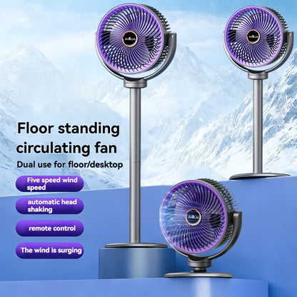 Dual-Head Adjustable Height Floor Fan (USB-C Rechargeable)