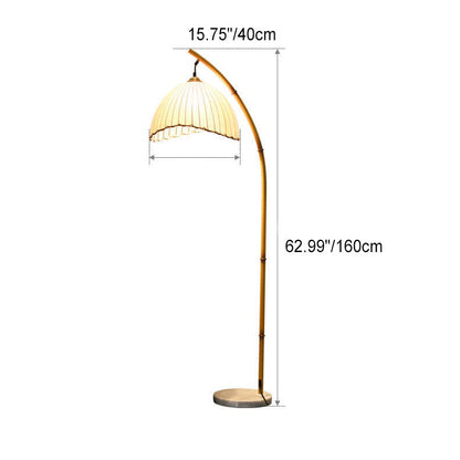 Contemporary Floor Lamp with Fabric Shade & Marble Base for Living Room, Bedroom, Hallway | Single-Bulb Standing Light Fixture with E26