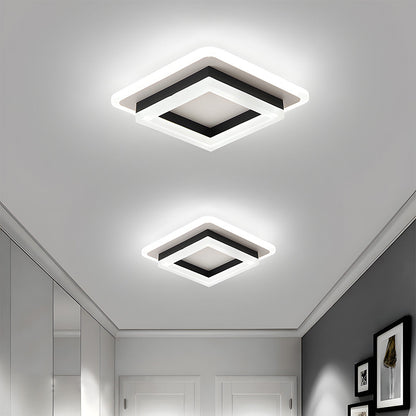 Square Flush Mount LED Ceiling Light 1920 Lumens for Bedroom Hallway Living Room Modern Geometric Low Profile Black White Layered Design Con