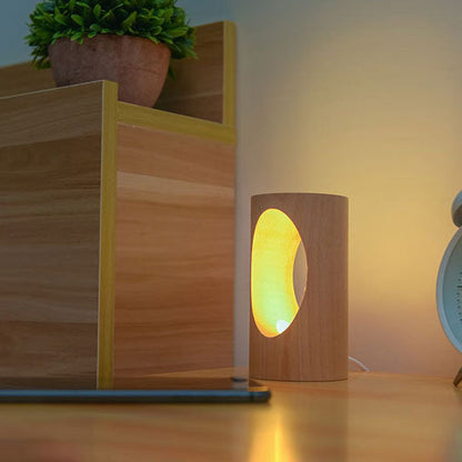 Wooden Column LED Desk Lamp with USB Power, Warm White Light for Bedroom & Office, Modern Japanese-Style Accent Light