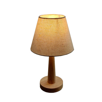 Solid Wood Table Lamp with Fabric Shade E26 Plug-In for Bedroom Living Room Study