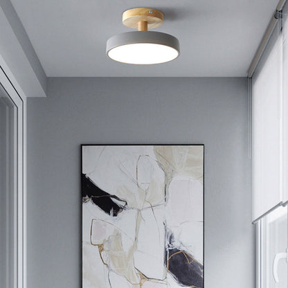 Flush Mount LED Light Fixture Wood Metal 12W for Bedroom Hallway Living Room Scandinavian Style Minimalist Low Profile Integrated Bulb Soft