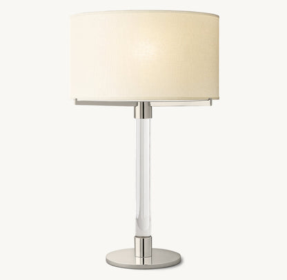 Crystal Column Table Lamp with Drum Shade, Steel Base & Dimmer Switch for Living Room & Bedroom