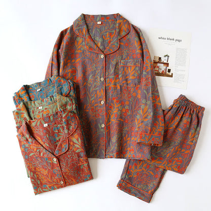 Olwen Loungewear Set - Pure Cotton, Vintage Floral Jacquard