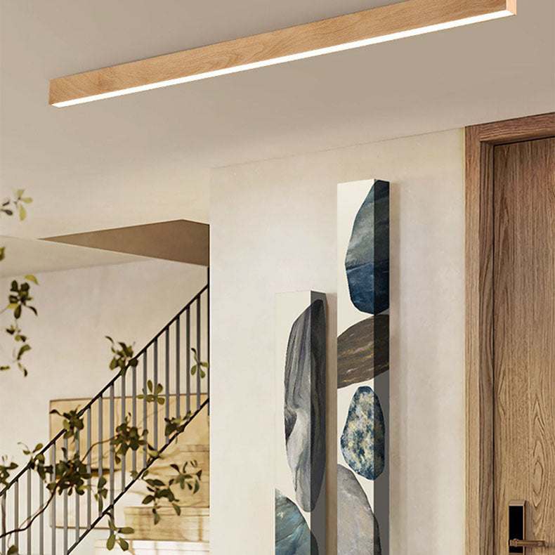 Rectangular Flush Mount LED Fixture 47 Inches Aluminum with Wood Grain Acrylic Diffuser for Dining Room Bedroom Office Natural Warm Minimali