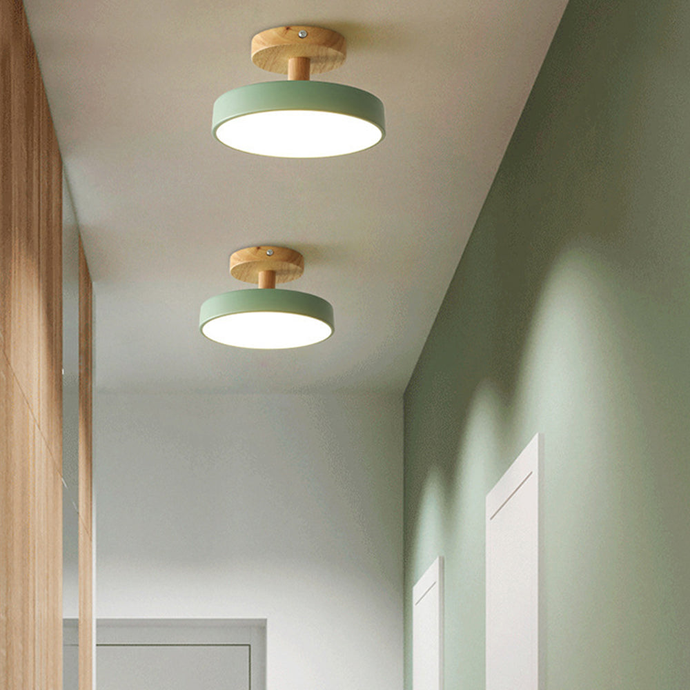 Flush Mount LED Light Fixture Wood Metal 12W for Bedroom Hallway Living Room Scandinavian Style Minimalist Low Profile Integrated Bulb Soft