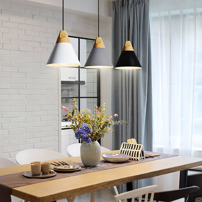 Aluminum & Wood Hanging Lamp E27 Socket Gray Black White Yellow Kitchen Island Dining Table Overhead Fixture Scandinavian Style Modern Minim