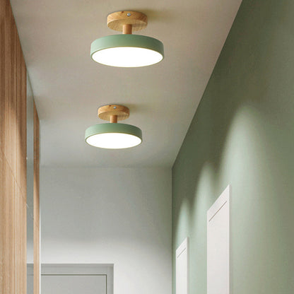 12W LED Flush Mount Light Wood & Green Finish for Bedroom Hallway Small Rooms Modern Scandinavian Style Ceiling Fixture 32-108 sq ft