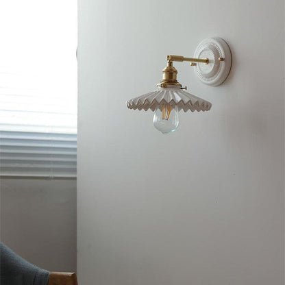 Hardwired Ceramic Sconce with Brass Accent, E26 Socket for Bedroom & Study, 9 in Modern Wall Light