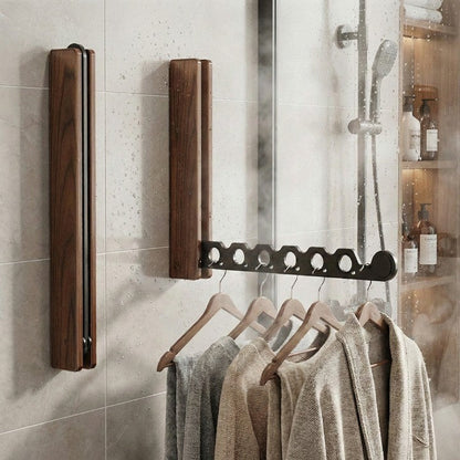 Wall-Mounted Folding Clothes Rack in Wood for Bedrooms, Entryways & Small Spaces | Space-Saving Garment Hanger with Easy Install