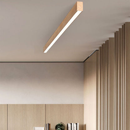 Rectangular Flush Mount LED Fixture 47 Inches Aluminum with Wood Grain Acrylic Diffuser for Dining Room Bedroom Office Natural Warm Minimali