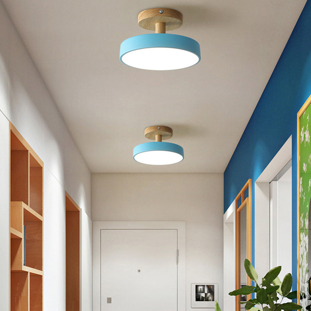 12W LED Flush Mount Light Wood & Green Finish for Bedroom Hallway Small Rooms Modern Scandinavian Style Ceiling Fixture 32-108 sq ft
