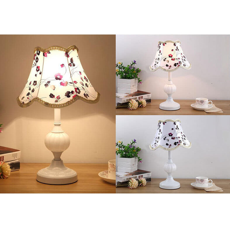 Desk Lamp with Fabric Shade & Metal Base 16.5 Inches High for Bedroom Nightstand Reading Study Room Office Workspace E26 Socket Gold White A
