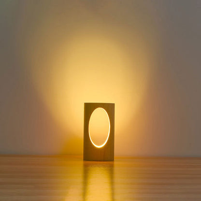 Wooden Column LED Desk Lamp with USB Power, Warm White Light for Bedroom & Office, Modern Japanese-Style Accent Light