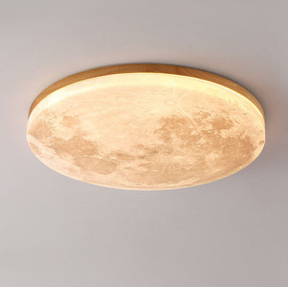 Circular LED Flush Mount Ceiling Light Wood Trim Acrylic Diffuser Hardwired Low Profile for Bedroom Hallway Kitchen Dining Room Entryway