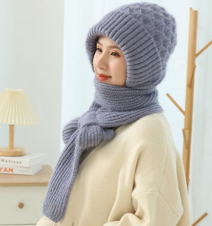Thermal Hooded Scarf with Built-In Face Mask and Ear Coverage for Winter Outdoor Activities