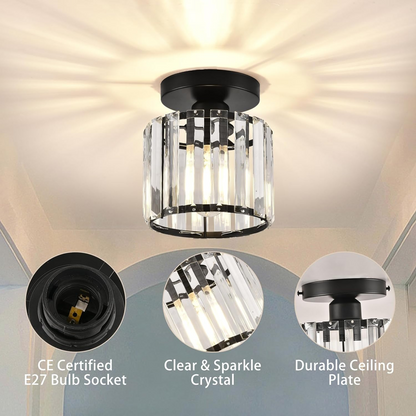 Decorative Flush Mount Light Fixture with Glass Cube and Metal Accents E27 Socket for Entryway Bedroom Small Room Ambient Overhead Lighting