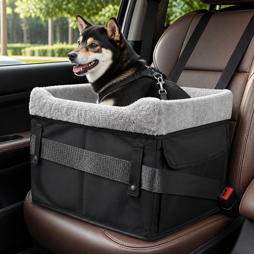 Ortekor Washable Foldable Elevated Booster Dog Car Seat (With Storage Bag)