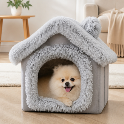 Ortekor Semi-Enclosed Plush Cat Bed (Removable Non-Slip Base)