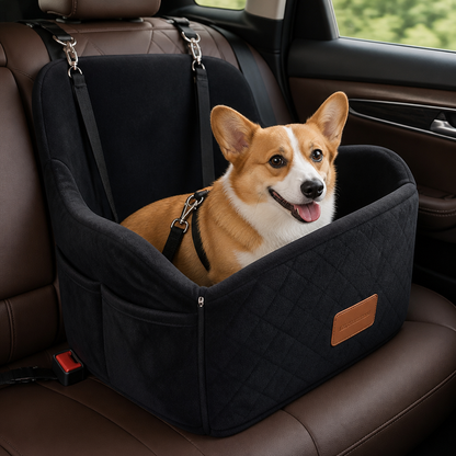 Ortekor Plush Memory Foam Dog Car Seat (3 Clip-On Safety Leashes)