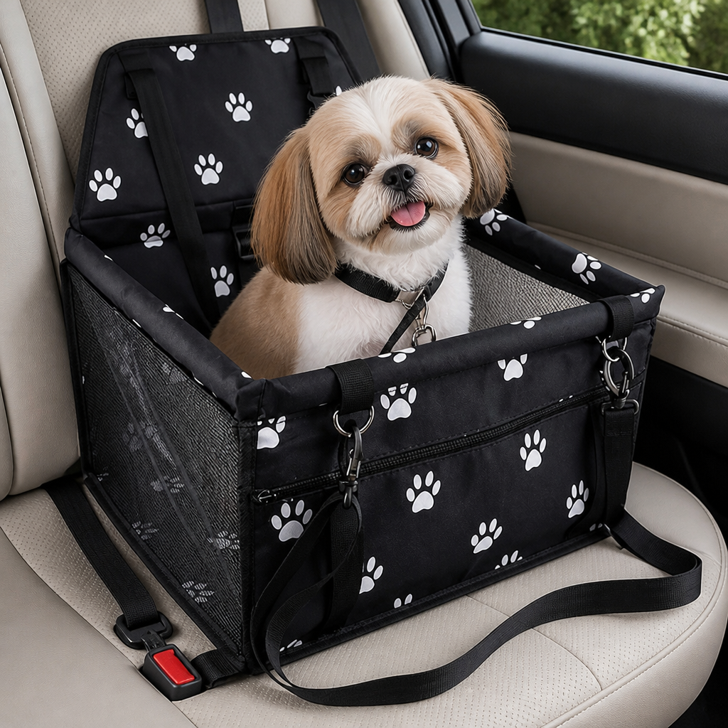 Ortekor Foldable & Breathable Canvas Dog Car Booster Seat (Includes Travel Bag)