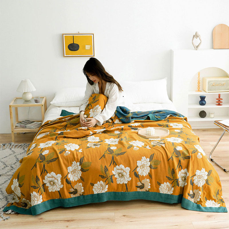 Cozy Reversible Cotton Quilt with Boho Yellow Floral Design | Soft & Durable for Year-Round Comfort