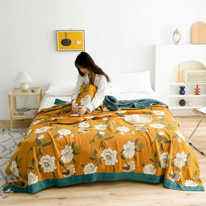 Cozy Reversible Cotton Quilt with Boho Yellow Floral Design | Soft & Durable for Year-Round Comfort