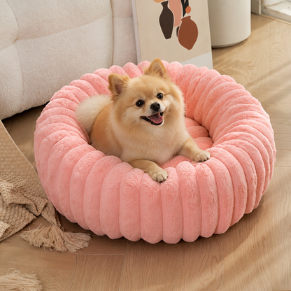 Ortekor Long-Pile Plush & Insulated Round Dog Bed (For Small Dogs & Cats)