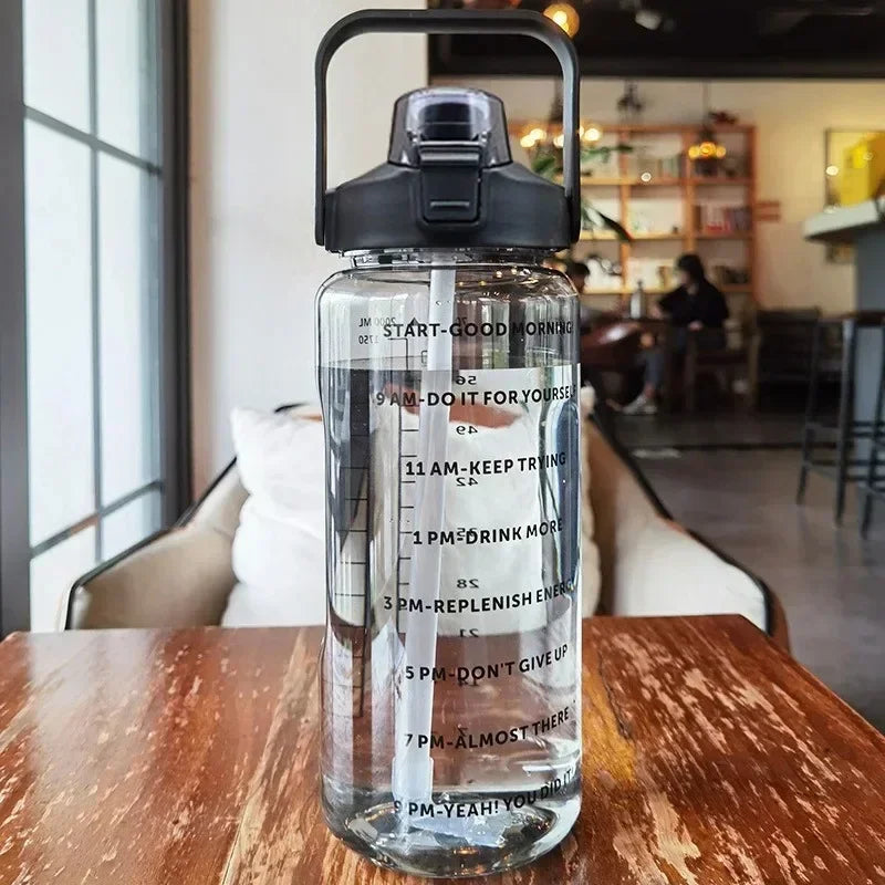 Half-Gallon Water Jug with Built-In Straw and Hourly Hydration Tracker for Gym, Office & Travel