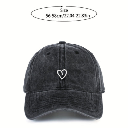 Embroidered Heart Baseball Cap for Women Adjustable Vintage Washed Cotton Dad Hat Summer