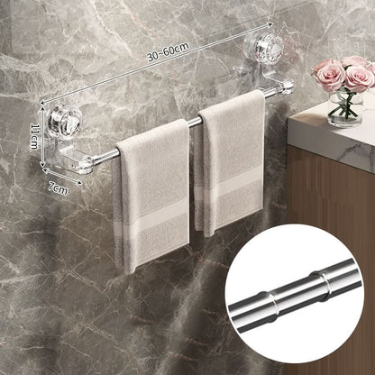 Rotating Wall-Mount Towel Bar with Suction Cup – No Drilling Needed, Adjustable Length for Small & Large Bathrooms
