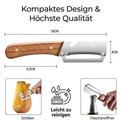 Kitchen Multitool Peeler Cutter Bottle Opener with Wood Handle 5-Piece Set for Prep Cooking Vegetables Fruit Tools Utensils Home Chef Use