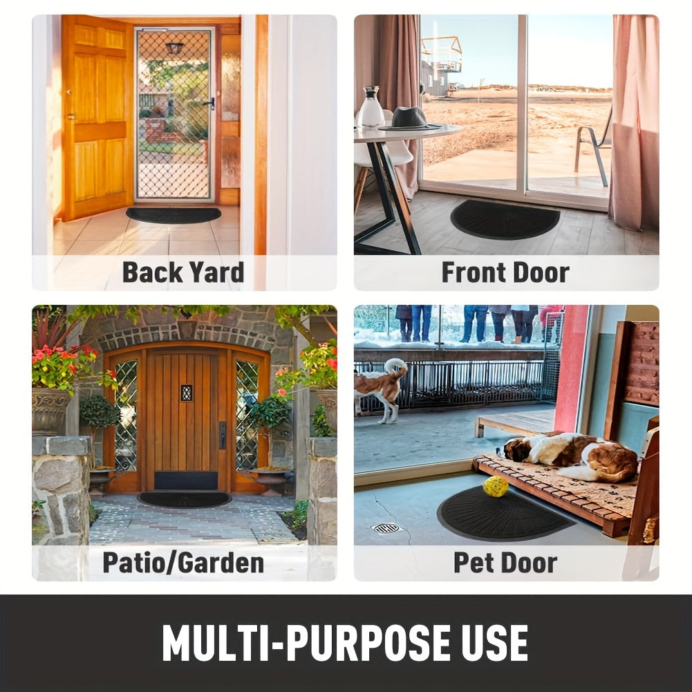 Half-Moon Entryway Mat 17x30in Grip-Back Rubber Construction Mud-Trapping Surface Indoor Outdoor Use All-Weather for Front Door Back Porch H