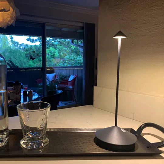 Cordless LED Accent Light 12 in Tall Rechargeable Battery Powered Dimmable Warm Glow Metal Construction Patio Dining Bedside Use