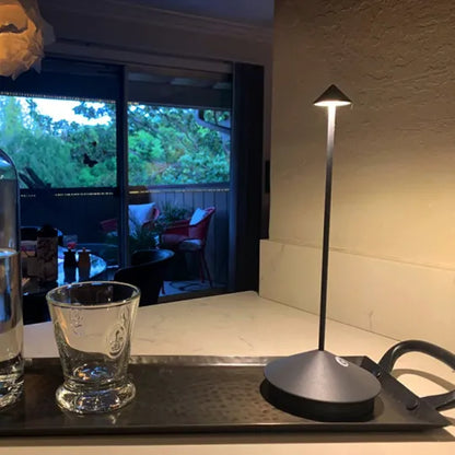 Cordless LED Accent Light 12 in Tall Rechargeable Battery Powered Dimmable Warm Glow Metal Construction Patio Dining Bedside Use
