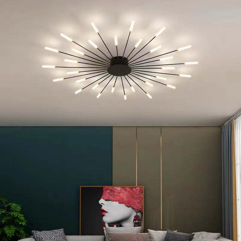 Starburst Flush Mount Ceiling Light Black Gold Modern Firework LED Fixture Bedroom Living Room Natural White Hardwired Indoor