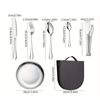 TREKDINE – Portable Food Tongs & Plates Travel Set
