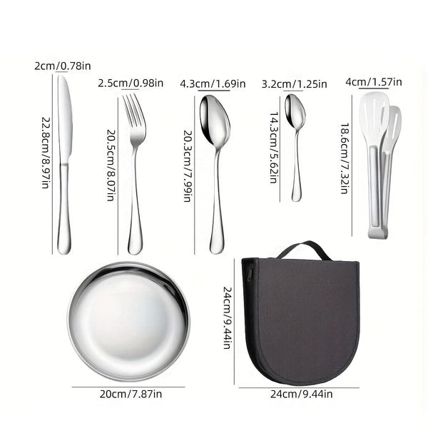 TREKDINE – Portable Food Tongs & Plates Travel Set