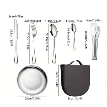 TREKDINE – Portable Food Tongs & Plates Travel Set