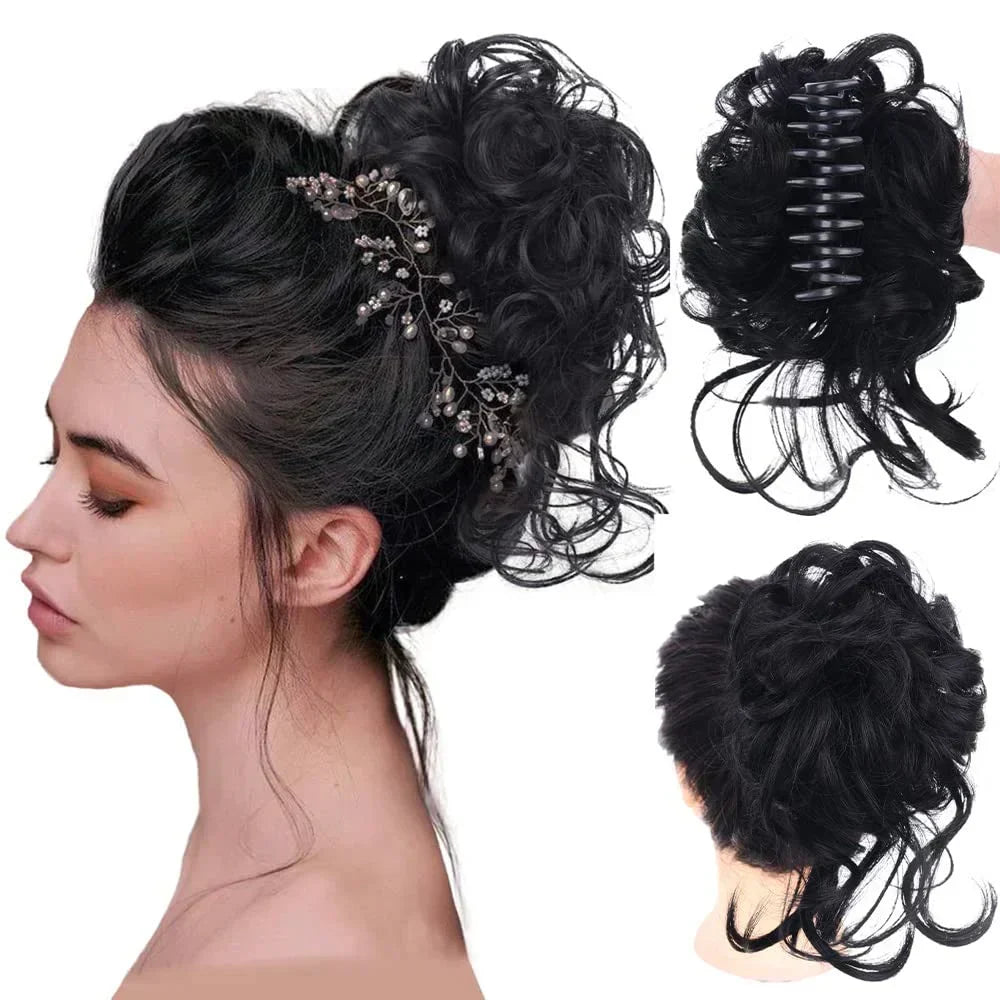 Clip-In Messy Bun Hairpiece with Curls – Synthetic Hair Extension for Instant Updo Volume and Texture